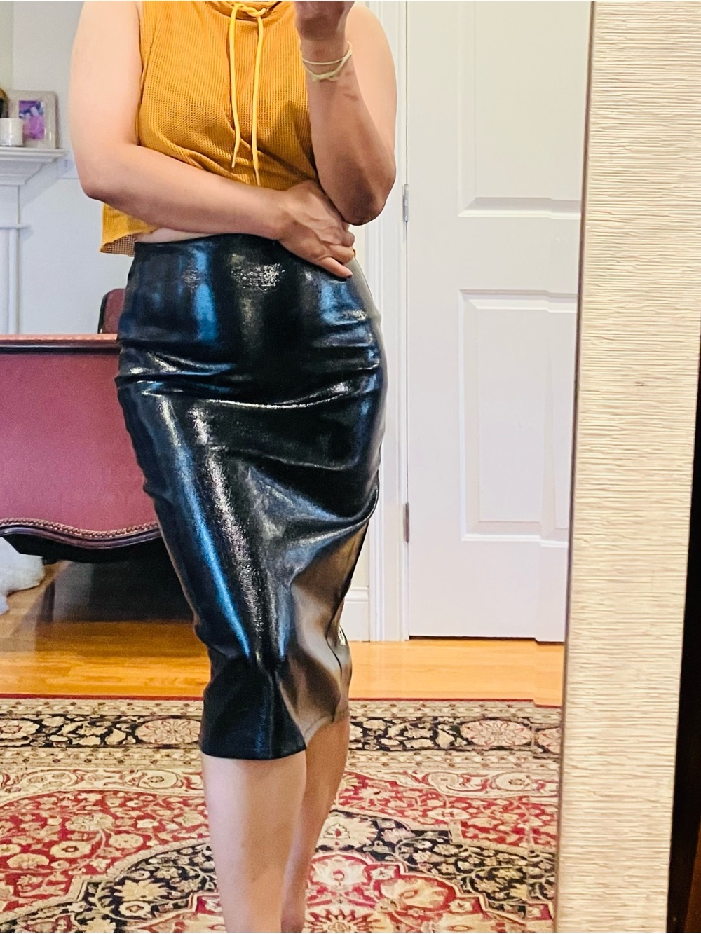 Forever 21 Black High-Shine Vinyl Pencil Skirt